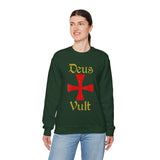 Unisex Deus Vult Crewneck Sweatshirt Medieval Crusader Cross Heavy Blend Fleece Pullover Warrior Knight Inspired Vintage Christian Symbol Streetwear
