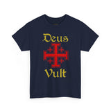 Unisex Deus Vult T Shirt Medieval Crusader Cross Graphic Tee Warrior Knight Inspired Vintage Christian Symbol Heavy Cotton Streetwear