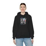 Fearless Memory Unisex Heavy Blend Hooded Sweatshirt Graphic Hoodie Black Astronaut Space Warrior Futuristic Sci Fi Bold Streetwear Artistic Fashion Outfit