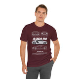 White Mid Engine Sports Coupe Blueprint Artwork Unisex Heavy Cotton Tee High Performance Inspired Streetwear Graphic Shirt For Car Enthusiasts And Automotive Art Fans