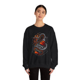 Inferno Spirit Fiery Dragon Whiskey Bottle Unisex Heavy Blend Crewneck Sweatshirt Bold Artistic Streetwear Tattoo Flame Design Symbol of Power Energy and Rebellion for Bikers and Creators