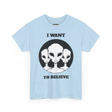 I Want To Believe Alien Unisex T Shirt Vintage UFO Graphic Tee Extraterrestrial Space Themed Sci Fi Paranormal Conspiracy Inspired Streetwear Top