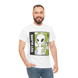 Not Alone Alien Unisex T Shirt Cartoon UFO Graphic Tee Extraterrestrial Sci Fi Space Themed Paranormal Conspiracy Inspired Streetwear Top