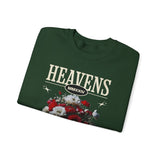 Heavens Hallucinations Crewneck Comfortable Unisex Heavy Blend Sweatshirt Artistic Streetwear Bold Floral Graphic Design for Self Expression Perfect Gift for Friends Birthdays Cozy Days