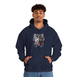 Money Bright Unisex Heavy Blend Hooded Sweatshirt Angel Statue Graphic Gothic Streetwear Red Neon Aesthetic Artistic Fashion Hoodie