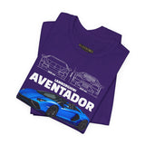 Aventador Blue Hypercar Blueprint Unisex Heavy Cotton Tee High Performance Streetwear Design for Car Enthusiasts Racers and Speed Lovers