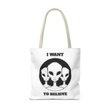 I Want To Believe Alien Tote Bag Sci Fi UFO Extraterrestrial Design Canvas Bag Space Mystery Reusable Eco Friendly Durable Shopping Travel Tote