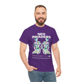 Neo Invaders Futuristic Holographic Graphic Unisex Heavy Cotton Tee Bold Sci Fi Cyberpunk Streetwear Statement T Shirt