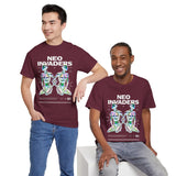 Neo Invaders Futuristic Holographic Graphic Unisex Heavy Cotton Tee Bold Sci Fi Cyberpunk Streetwear Statement T Shirt