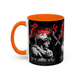 Brave Soul Warrior Accent Coffee Mug 11oz 15oz Black Ceramic Two Tone Cup Bold Statue Design with Red Script Gift for Coffee Lovers