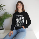 Heavenly Bond Unisex Heavy Blend Crewneck Sweatshirt Graphic Pullover Black Angel And Lion Statue Spiritual Streetwear Bold Futuristic Artistic Fashion Outfit