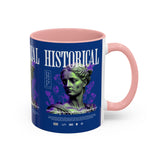 Historical Accent Coffee Mug 11oz 15oz Black Ceramic Cup with Greek Goddess Statue and Purple Floral Design for Art and History Lovers