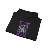 Unisex Heavy Blend Hooded Sweatshirt Butterfly Holographic Graphic Hoodie Black Streetwear Where Elegance Takes Flight Trendy Aesthetic Fashion Outfit