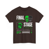 Final Stage Unisex Heavy Cotton Tee Graphic Black T Shirt Skull Neon Green Streetwear Futuristic Cyberpunk Bold Artistic Fashion Outfit