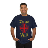 Deus Vult Unisex T Shirt Medieval Crusader Cross Graphic Tee Warrior Knight Inspired Vintage Christian Symbol Heavy Cotton Streetwear