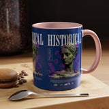 Historical Accent Coffee Mug 11oz 15oz Black Ceramic Cup with Greek Goddess Statue and Purple Floral Design for Art and History Lovers