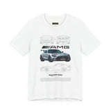Mercedez Benz AGM Aggressive Silver Widebody Supercar Blueprint Unisex Heavy Cotton Tee Performance Street Machine Graphic Shirt For Car Lovers And Gearheads