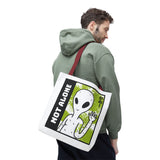 Not Alone Alien Tote Bag Sci Fi Extraterrestrial UFO Design Canvas Bag Space Lover Reusable Eco Friendly Durable Shopping Travel Lifestyle Tote