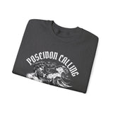 Poseidon Calling Greek God Ocean Waves Graphic Unisex Heavy Blend Crewneck Sweatshirt Surf Streetwear Coastal Vibes