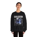 Civilization Eye Of Memory Graphic Unisex Heavy Blend Crewneck Sweatshirt Futuristic Visionary Streetwear Abstract Blue Eye Pullover