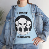 I Want To Believe Alien Unisex T Shirt Vintage UFO Graphic Tee Extraterrestrial Space Themed Sci Fi Paranormal Conspiracy Inspired Streetwear Top