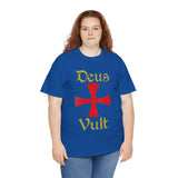 Unisex Deus Vult T Shirt Medieval Crusader Cross Graphic Tee Warrior Knight Inspired Vintage Christian Symbol Heavy Cotton Streetwear