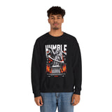 Humble Angel Statue Unisex Heavy Blend Crewneck Sweatshirt Graphic Pullover Streetwear Fire Print Bold Motivational Urban Fashion Outfit