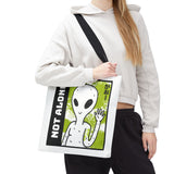 Not Alone Alien Tote Bag Sci Fi Extraterrestrial UFO Design Canvas Bag Space Lover Reusable Eco Friendly Durable Shopping Travel Lifestyle Tote