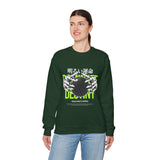 Destiny Fearless Pursuit of Happiness Unisex Heavy Blend Crewneck Sweatshirt Gothic Skeleton Hands Globe Graphic Streetwear Bold Motivational Pullover