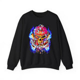 Flaming Pirate Skull Unisex Heavy Blend Crewneck Sweatshirt Fiery Gothic Nautical Streetwear Pullover Skull And Anchor Design For Bikers Artists Gamers And Rebel Souls