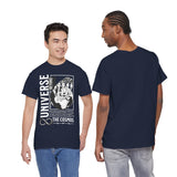 Universe Beyond The Cosmos Unisex Heavy Cotton Tee Graphic Black T Shirt Skeleton Hand Space Infinity Streetwear Futuristic Sci Fi Artistic Fashion Outfit