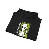 Not Alone Alien Unisex Hoodie UFO Graphic Pullover Sweatshirt Cartoon Extraterrestrial Sci Fi Space Themed Conspiracy Inspired Paranormal Streetwear