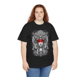 Mystic Warrior Goddess Unisex Heavy Cotton Tee Bold Monochrome Tribal Design Powerful Feminine Energy Streetwear Graphic T-Shirt for Art Lovers Festivals and Everyday Wear