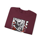Humble Angel Statue Unisex Heavy Blend Crewneck Sweatshirt Graphic Pullover Streetwear Fire Print Bold Motivational Urban Fashion Outfit