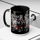 Money Bright Accent Coffee Mug 11oz 15oz Black Ceramic Gothic Angel Statue Design with Red Neon Artwork for Hustlers and Bold Thinkers