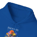 Blooms Person Unisex Heavy Blend Hooded Sweatshirt Graphic Hoodie Black Abstract Colorful Floral Head Artistic Streetwear Modern Creative Futuristic Fashion Outfit