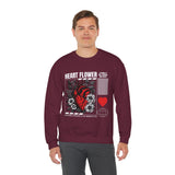 Heart Flower Graphic Unisex Heavy Blend Crewneck Sweatshirt Comfortable Streetwear Pullover Bold Red and Black Floral Heart Design Symbol of Love Strength and Vitality Perfect Gift for Friends...