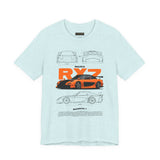 Orange Retro JDM Inspired Sports Coupe Blueprint Unisex Heavy Cotton Tee Street Racing Art Shirt for Car Lovers Daily Wear