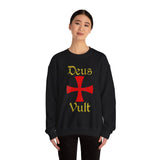 Unisex Deus Vult Crewneck Sweatshirt Medieval Crusader Cross Heavy Blend Fleece Pullover Warrior Knight Inspired Vintage Christian Symbol Streetwear