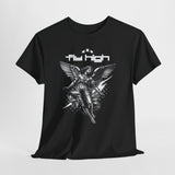 Fly High Angel Design Unisex Heavy Cotton Tee Streetwear Graphic T Shirt Spiritual Guardian Winged Warrior Style