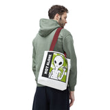 Not Alone Alien Tote Bag Sci Fi Extraterrestrial UFO Design Canvas Bag Space Lover Reusable Eco Friendly Durable Shopping Travel Lifestyle Tote