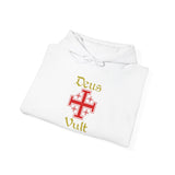 Unisex Deus Vult Hoodie Medieval Crusader Cross Heavy Blend Hooded Sweatshirt Warrior Knight Inspired Vintage Christian Symbol Streetwear