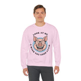Look At Me I Wish You Good Luck Funny Pig Unisex Sweatshirt Hilarious Cartoon Graphic Pullover Positive Vibes Humor Design Cozy Casual Wear Gift Idea