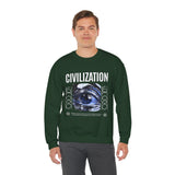 Civilization Eye Of Memory Graphic Unisex Heavy Blend Crewneck Sweatshirt Futuristic Visionary Streetwear Abstract Blue Eye Pullover