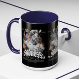 Sadness Statue Accent Coffee Mug 11oz 15oz Two Tone Ceramic Gothic Art Cup with Butterfly and Flame Design