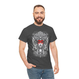 Mystic Warrior Goddess Unisex Heavy Cotton Tee Bold Monochrome Tribal Design Powerful Feminine Energy Streetwear Graphic T-Shirt for Art Lovers Festivals and Everyday Wear