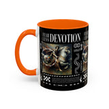 Fearless Devotion Accent Coffee Mug 11oz 15oz Black Ceramic Cup with Warrior on Horse Artwork for Courage Loyalty and Strength Lovers