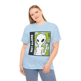 Unisex Not Alone Alien T Shirt Cartoon UFO Graphic Tee Extraterrestrial Sci Fi Space Themed Paranormal Conspiracy Inspired Streetwear Top