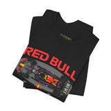 Formula One Style Open Wheel Racing Car Overhead Graphic Unisex Tee Motorsport Performance Streetwear Inspired By Red Bull Racing Colors High Speed Track Culture Design For Racing Fans