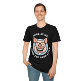 Laughing Pig Fun Cartoon Unisex Heavy Cotton Tee Trendy Humor Streetwear Graphic Shirt Perfect Gift for Friends Birthdays Casual Wear